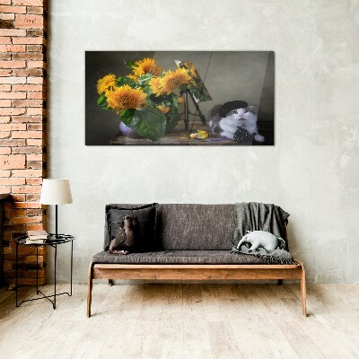 Cats and sunflowers Glass art print