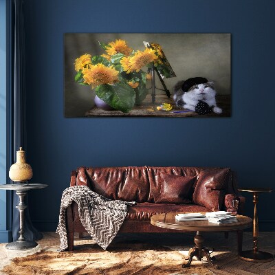 Cats and sunflowers Glass art print