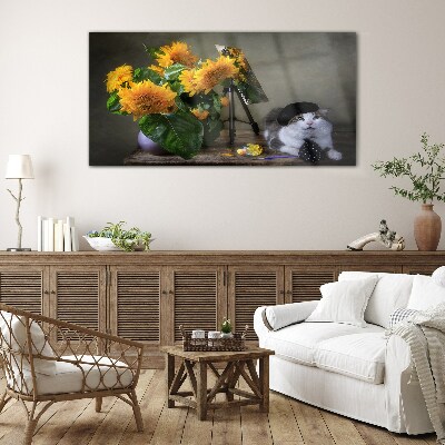 Cats and sunflowers Glass art print