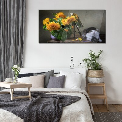 Cats and sunflowers Glass art print