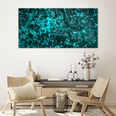 Network connections in blue Wall art on glass