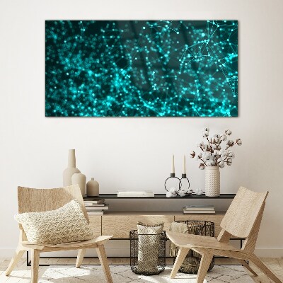 Digital network in shades of blue Glass art print