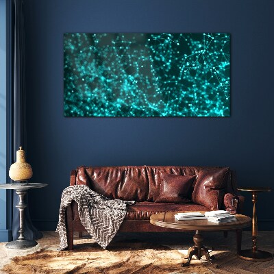 Digital network in shades of blue Glass art print