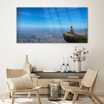 Meditation on the mountain top Wall art on glass