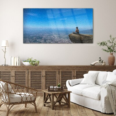 Meditation on the mountain top Wall art on glass