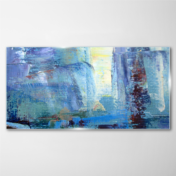 Abstract landscape in shades of blue Wall art on glass