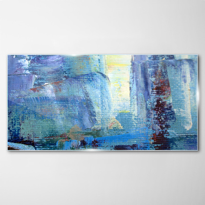 Abstract landscape in shades of blue Wall art on glass
