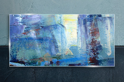 Abstract landscape in shades of blue Wall art on glass