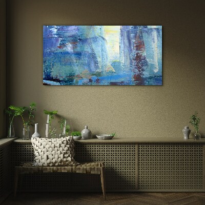 Abstract landscape in shades of blue Wall art on glass