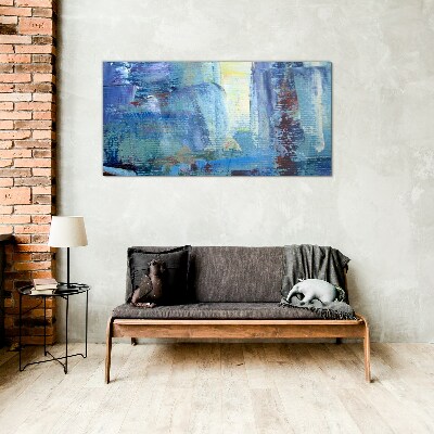 Abstract landscape in shades of blue Wall art on glass