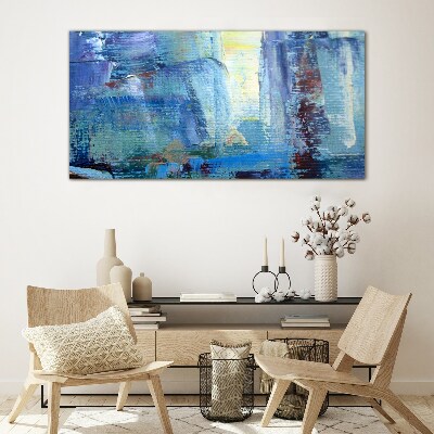 Abstract landscape in shades of blue Wall art on glass