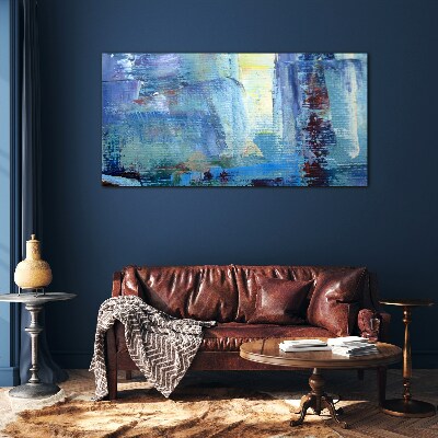 Abstract landscape in shades of blue Wall art on glass