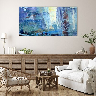Abstract landscape in shades of blue Wall art on glass