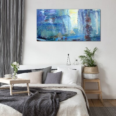 Abstract landscape in shades of blue Wall art on glass