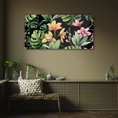 Tropical garden in watercolor Wall art on glass