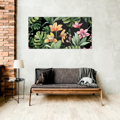Tropical garden in watercolor Wall art on glass