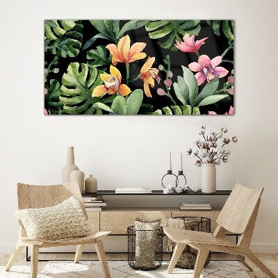 Tropical garden in watercolor Wall art on glass