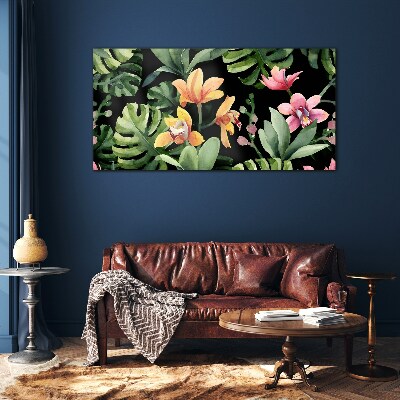 Tropical garden in watercolor Wall art on glass