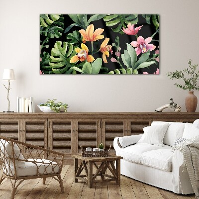 Tropical garden in watercolor Wall art on glass