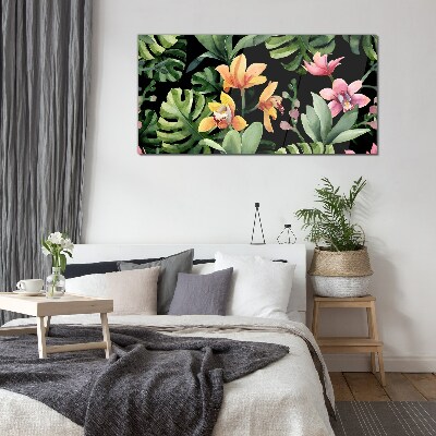 Tropical garden in watercolor Wall art on glass