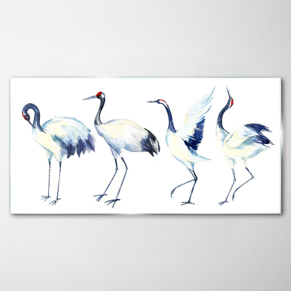 Dancing cranes in watercolor Wall art on glass