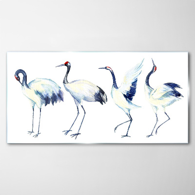 Dancing cranes in watercolor Wall art on glass
