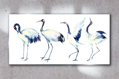 Dancing cranes in watercolor Wall art on glass