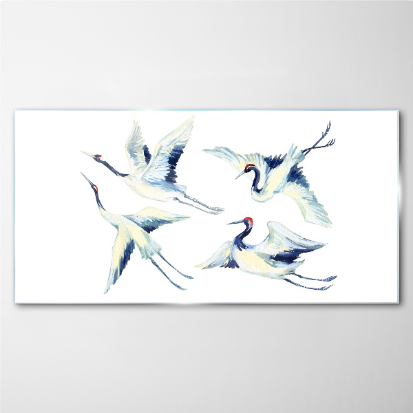 Dancing cranes in the blue Glass art print