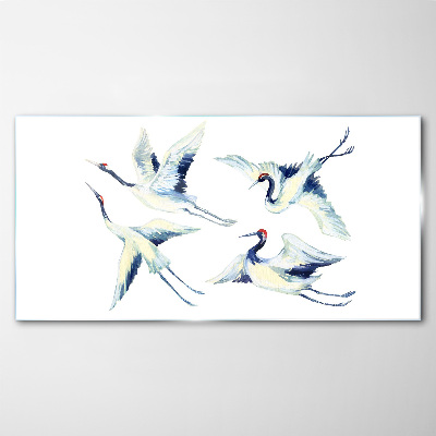 Dancing cranes in the blue Glass art print