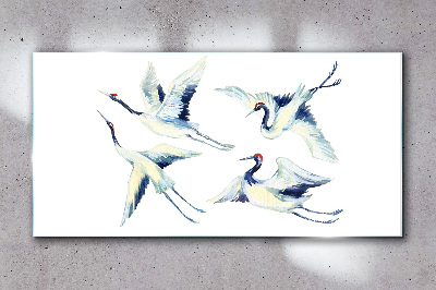 Dancing cranes in the blue Glass art print