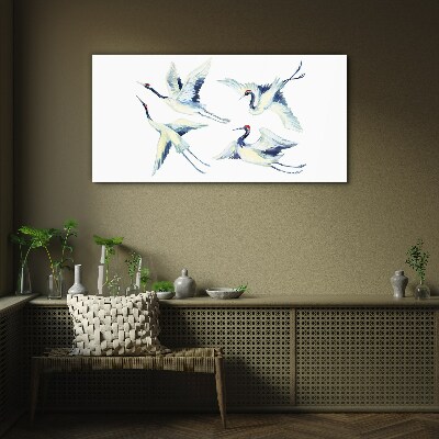 Dancing cranes in the blue Glass art print
