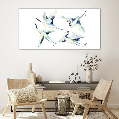 Dancing cranes in the blue Glass art print