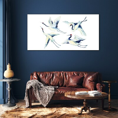 Dancing cranes in the blue Glass art print