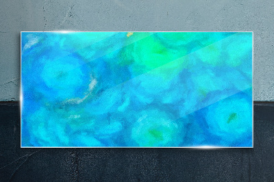 Turquoise circles in blue Glass art print