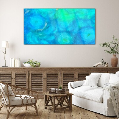 Turquoise circles in blue Glass art print