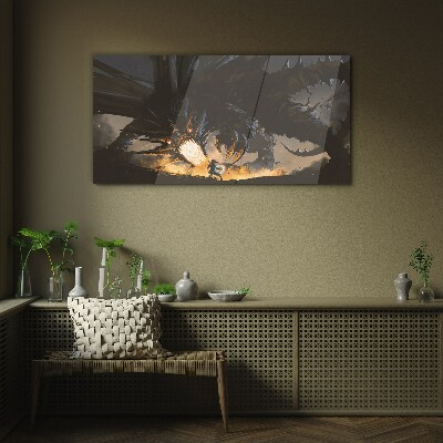 Dragon in the Heat of Battle Wall art on glass