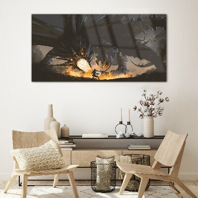 Dragon in the Heat of Battle Wall art on glass