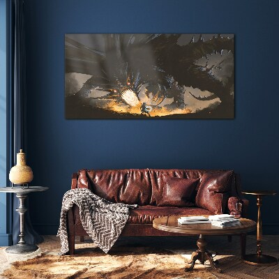 Dragon in the Heat of Battle Wall art on glass