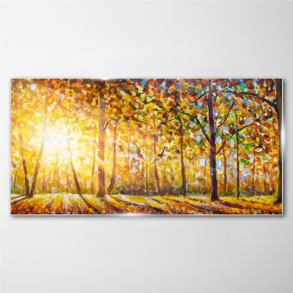 Golden autumn in the forest Glass art print