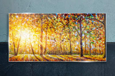 Golden autumn in the forest Glass art print
