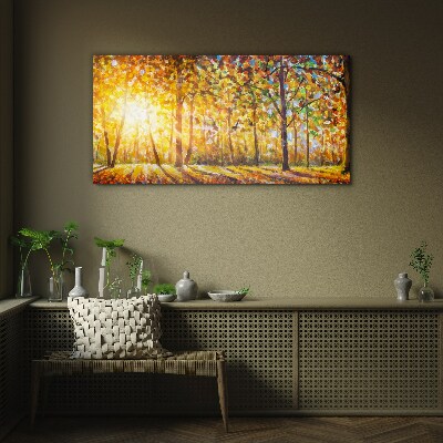 Golden autumn in the forest Glass art print