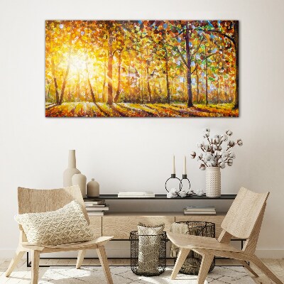Golden autumn in the forest Glass art print