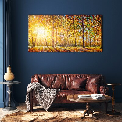 Golden autumn in the forest Glass art print