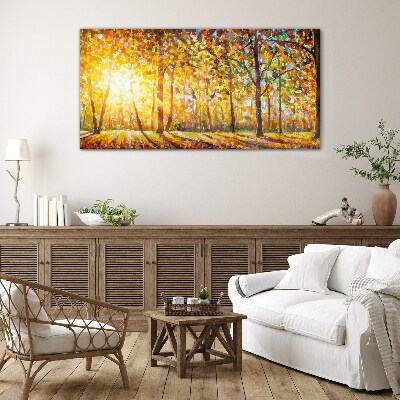 Golden autumn in the forest Glass art print