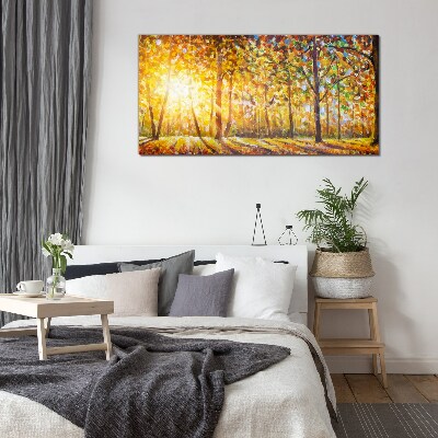 Golden autumn in the forest Glass art print
