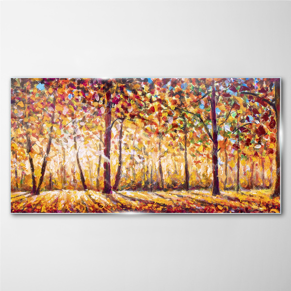 Golden autumn in the forest Glass art print