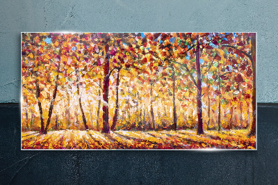 Golden autumn in the forest Glass art print