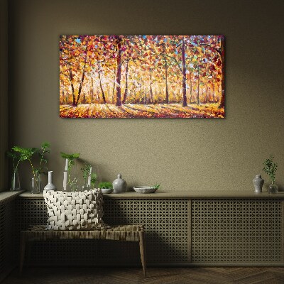 Golden autumn in the forest Glass art print