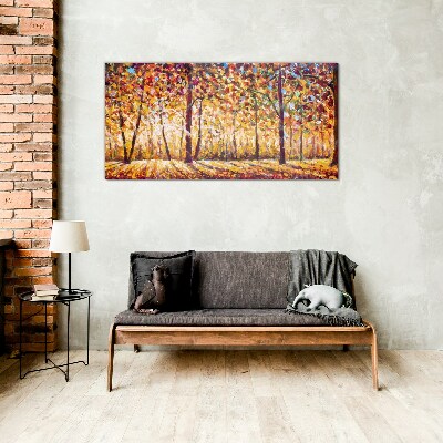 Golden autumn in the forest Glass art print