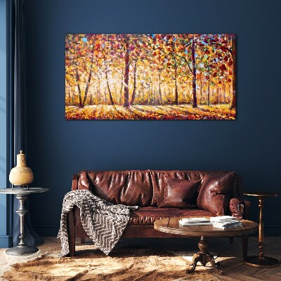 Golden autumn in the forest Glass art print
